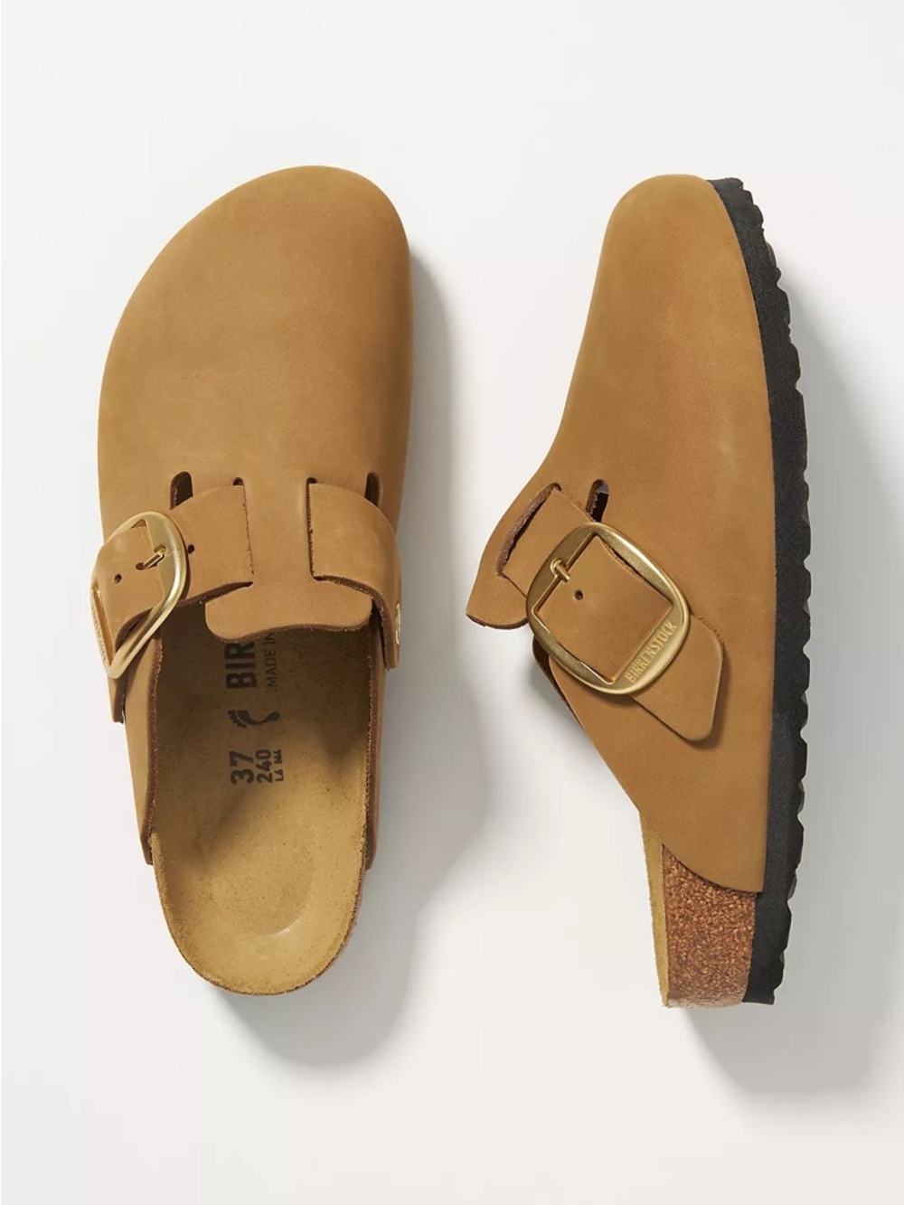 Birkenstock Boston Clog Mule in Brown with Gold Buckle